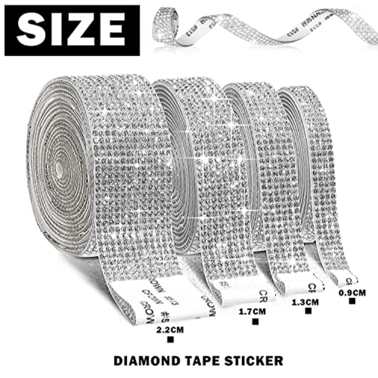 4 Rolls Self-Adhesive Crystal Rhinestone Ribbon, Diamond Bling Ribbons with 2 mm Rhinestones Sticker for Arts Crafts Wedding Birthday Party DIY Event Car Phone Decoration(Silver)